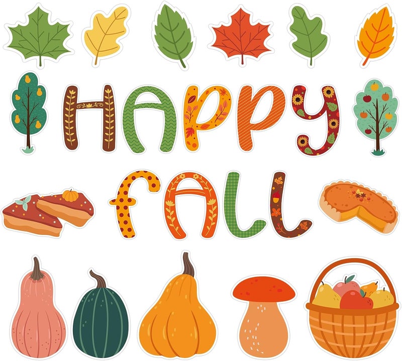 SICOHOME 50pcs Happy Fall Classroom Bulletin Board Decorations Pumpkin Maple Leaves Turkey Cut Outs Fall Classroom Bulletin Border for Autumn Harvest Halloween Thanksgiving Party Decoration Supplies - Image 1